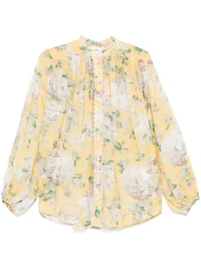 Zimmermann Floral Print Button-down Blouse In Yellow