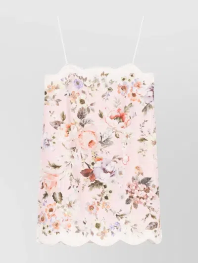 Zimmermann Mini Floral Linen Dress In Pink