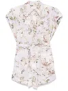 Zimmermann Floral Print Linen Playsuit With Belted Waist And Short Sleeves