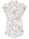 Zimmermann Floral Print Linen Playsuit With Belted Waist And Short Sleeves In Purple