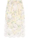 Zimmermann Acacia Scalloped Floral-print Linen Midi Skirt