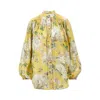 Zimmermann Acacia Scalloped Floral-print Ramie-voile Blouse In Yellow