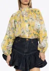 Zimmermann Acacia Scalloped Floral-print Ramie-voile Blouse In Yellow