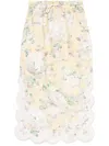 Zimmermann Acacia Scalloped Floral-print Linen Midi Skirt In Neutrals