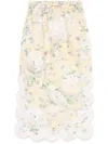 Zimmermann Acacia Scalloped Floral-print Linen Midi Skirt In Neutrals