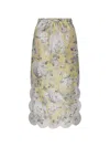 Zimmermann Acacia Scalloped Floral-print Linen Midi Skirt In Yellow
