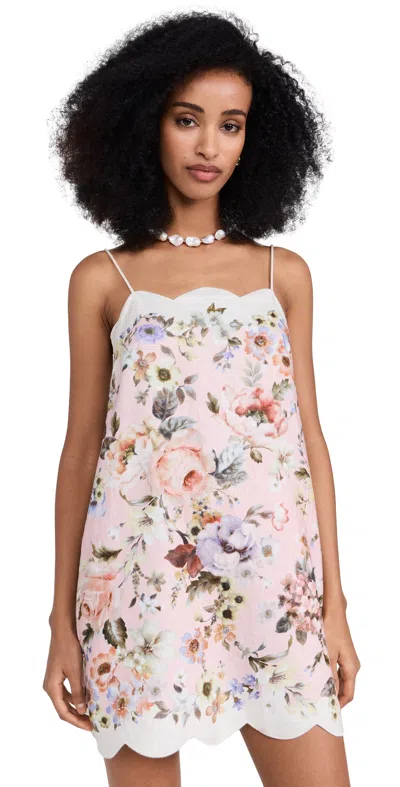 Zimmermann Mini Floral Linen Dress In Pink