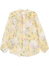 Zimmermann Acacia Scalloped Floral-print Ramie-voile Blouse In Yellow