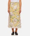 Zimmermann Acacia Scalloped Floral-print Linen Midi Skirt In Yellow