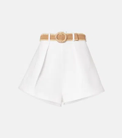 Zimmermann Cotton Mini Shorts With Belt And Pleat Detail In White