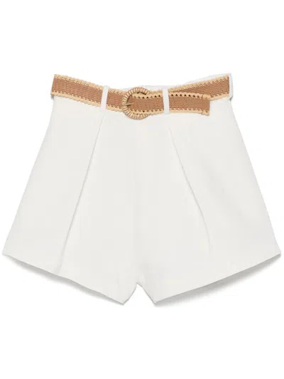 Zimmermann Cotton Mini Shorts With Belt And Pleat Detail In White
