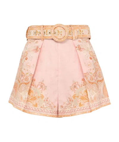 Zimmermann Acacia Linen Tuck Shorts In Multi