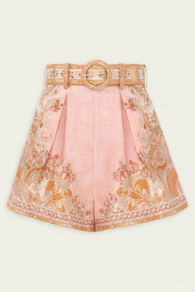 ZIMMERMANN ACACIA TUCK SHORT IN CREAM PINK MULTI