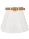 Zimmermann Acacia Belted Pleated Textured-cotton Shorts In Ivo Ivory