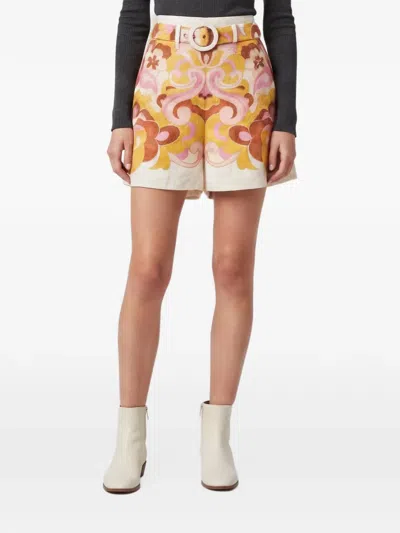 Pre-owned Zimmermann Acadian Paisley Belted Shorts In Yellow