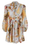 Zimmermann Ascension Plunge Printed Linen Dress In Blue