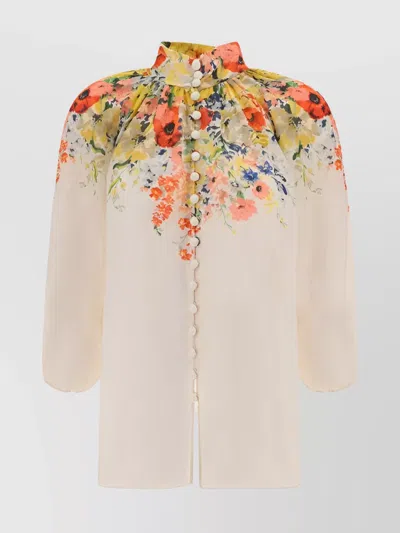 Zimmermann Airy Blouse Floral Print In Ivory
