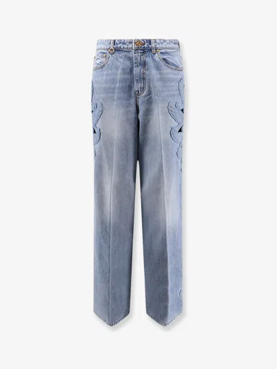 Zimmermann Alchemy Applique Relaxed Flare Blue Denim Jeans In Black
