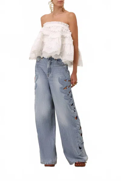 Zimmermann Alchemy Applique Relaxed Flare Jeans In Sea Foam In Blue