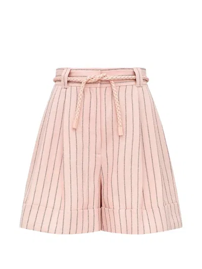 Zimmermann Alchemy Braided-belt Striped Shorts In Pink