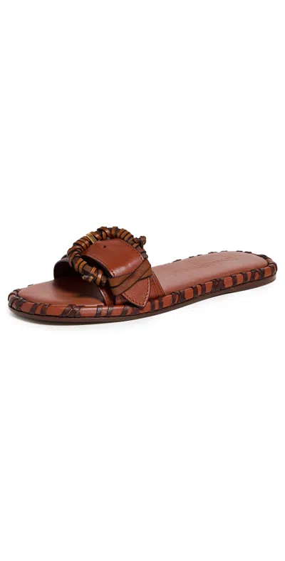 Zimmermann Alchemy Leather Sandals Open Toe Flat Sole In Burgundy