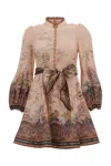 Zimmermann Womens Pink Paisley Alchemy Belted Floral-print Linen Mini Dress In Multi