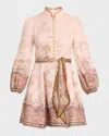 Zimmermann Womens Pink Paisley Alchemy Belted Floral-print Linen Mini Dress In Pink