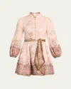 Zimmermann Womens Pink Paisley Alchemy Belted Floral-print Linen Mini Dress In Pink