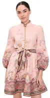 Zimmermann Womens Pink Paisley Alchemy Belted Floral-print Linen Mini Dress In Pink