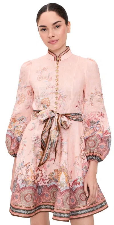 Zimmermann Womens Pink Paisley Alchemy Belted Floral-print Linen Mini Dress Xxs In Multi