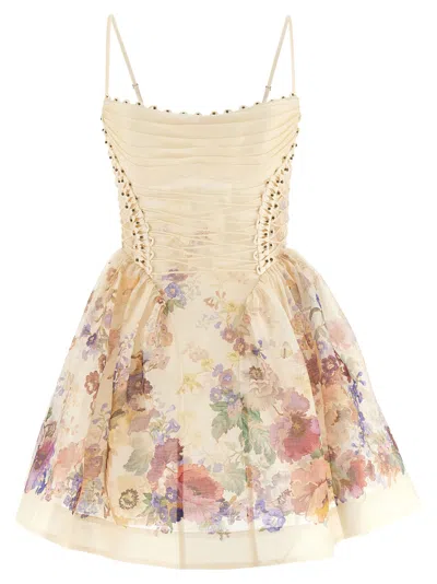 Zimmermann Alchemy Floral-print Mini Dress In Neutral