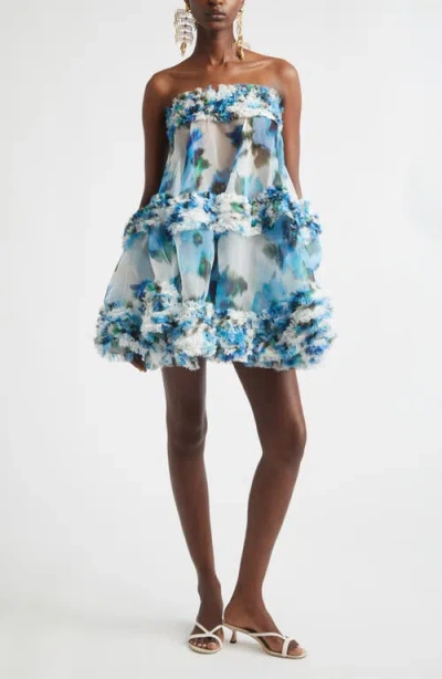 Zimmermann Alchemy Floral Silk Organza Ruffle Minidress In Blue
