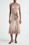 Zimmermann Alchemy Belted Paisley-print Chiffon Midi Dress In Pink