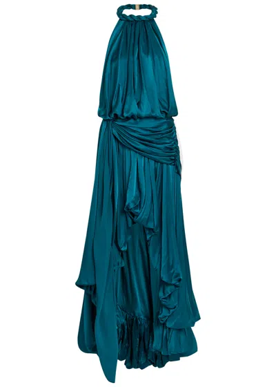 Zimmermann Alchemy Halterneck Satin Midi Dress In Blue