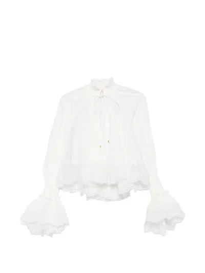 Zimmermann Alchemy Lace-trim Gathered Shirt In White