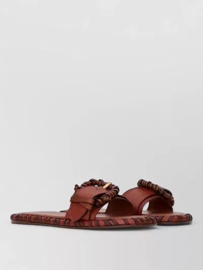Zimmermann Alchemy Leather Sandals Open Toe Flat Sole In Burgundy