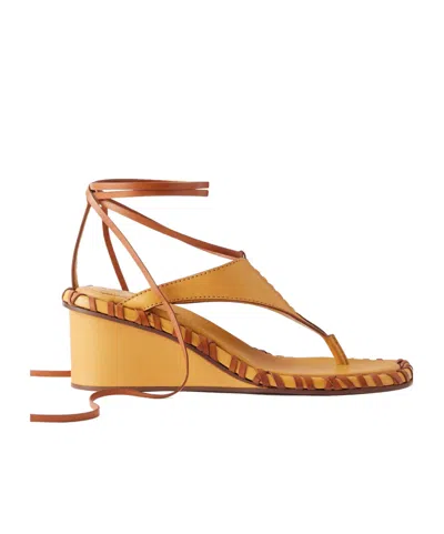 Zimmermann Alchemy Leather Wedge Thong Sandals In Yellow
