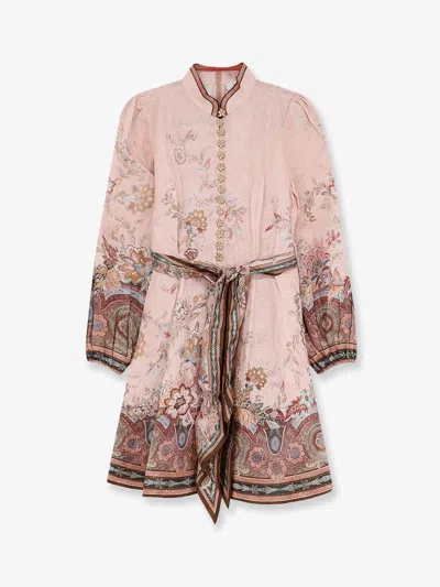 Zimmermann Alchemy Linen Dress With Floral Print In White