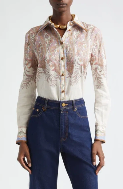 Zimmermann Alchemy Paisley Ramie Button-up Shirt In White