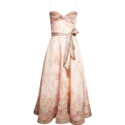Zimmermann Alchemy Paisley Structured Linen & Silk Organza Midi Dress In Pink