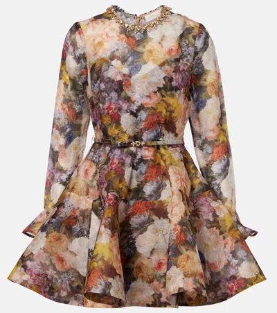 Zimmermann Alchemy Peplum Linen And Silk Minidress In Multi