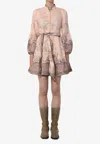 Zimmermann Womens Pink Paisley Alchemy Belted Floral-print Linen Mini Dress Xxs In Neutral