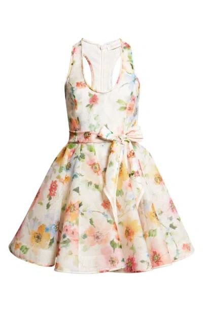 Zimmermann Alchemy Racerback Linen & Silk Skater Minidress In Multi