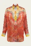Zimmermann Alchemy Relaxed Satin Shirt In Ruby Tie Dye In Multi