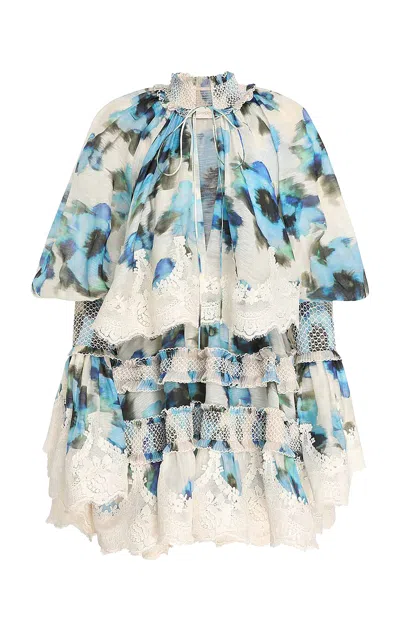 Zimmermann Alchemy Shirred Linen-silk Mini Dress In Multi