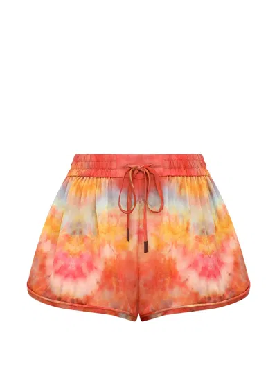 Zimmermann Printed Drawstring Silk Shorts In Brown