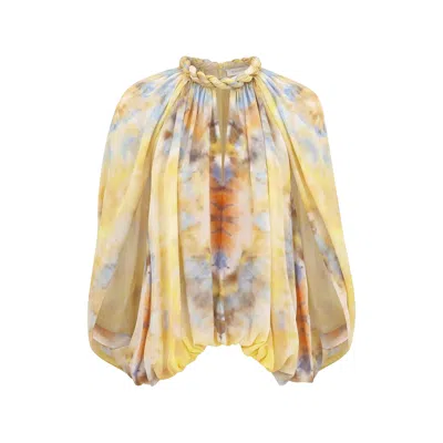 Zimmermann Alchemy Twist Billow Blouse Citrus Tie Dye In Yellow