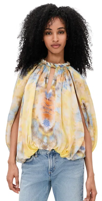 Zimmermann Citrus Tie Dye-print Silk And Cotton Twill Alchemy Blouse In Yellow
