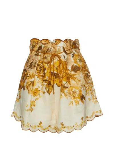 Pre-owned Zimmermann Aliane Floral-print Shorts In Neutrals