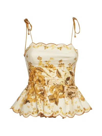 Pre-owned Zimmermann Aliane Scalloped Peplum Top In Neutrals